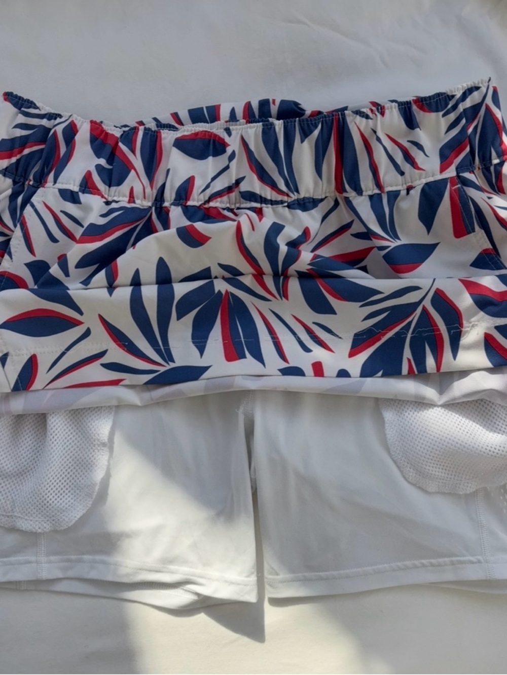 Tropical Leaf Print Mini Skirt - Navy & Red on White - Picture 9 of 9